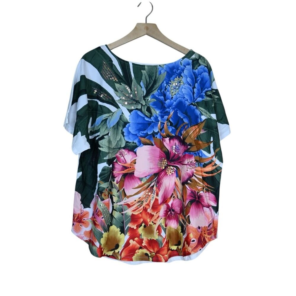 Chico's Women's Sequined Tropical Print Pullover Blouse XL/Chico's 3